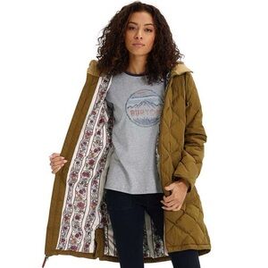 Burton Bixby Down Jacket — Floral Interior, Olive Green Exterior